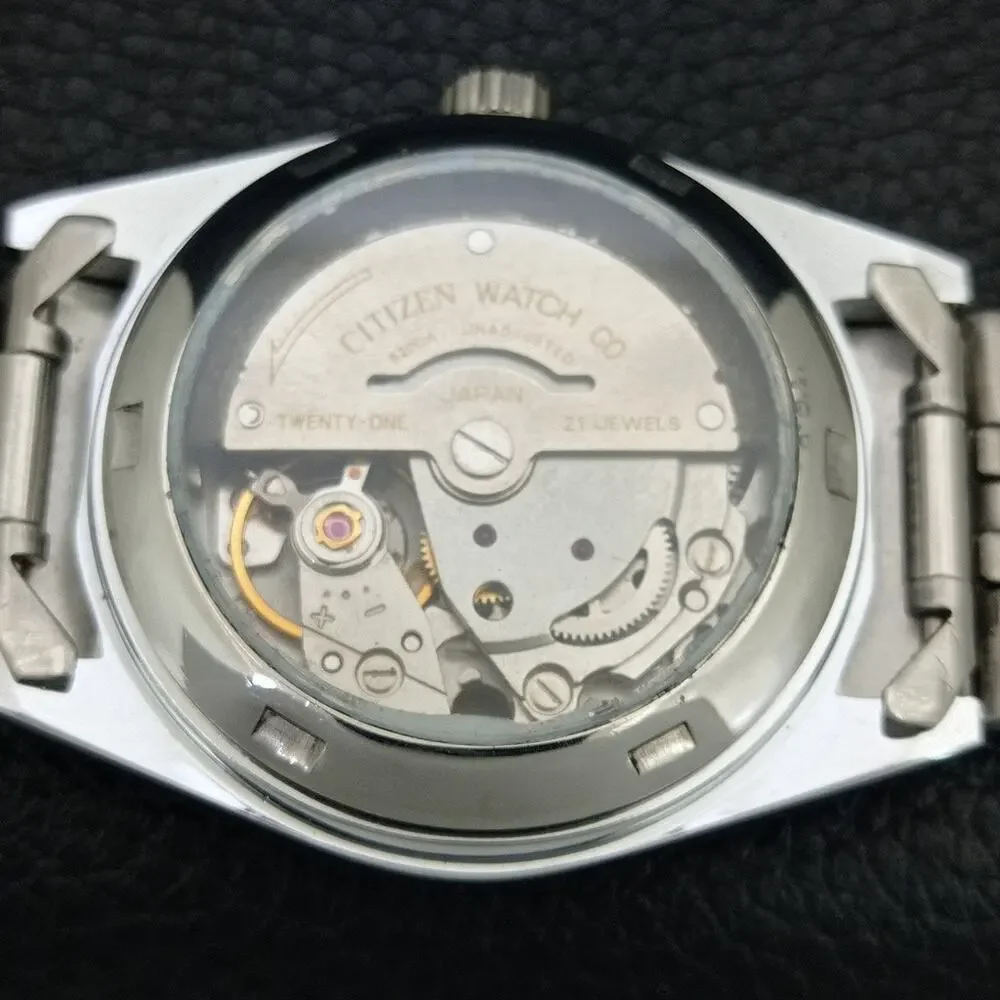 Vintage 1981 Citizen Automatic Mens Silver Watch W/daydate & Blue accents